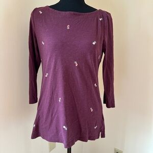 *LOFT* Maroon x Floral Long Sleeve Shirt Size Small
